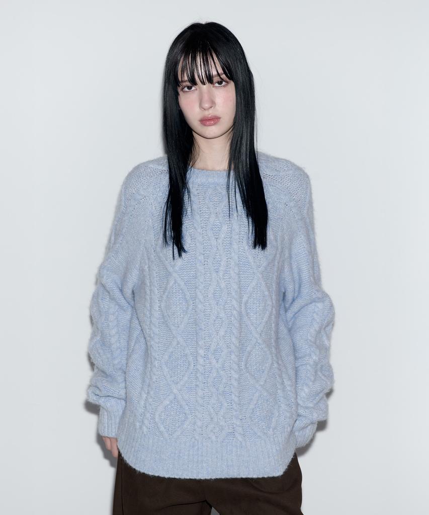 ROLAROLA Mohair Loose Fit Cable Knit Light Blue