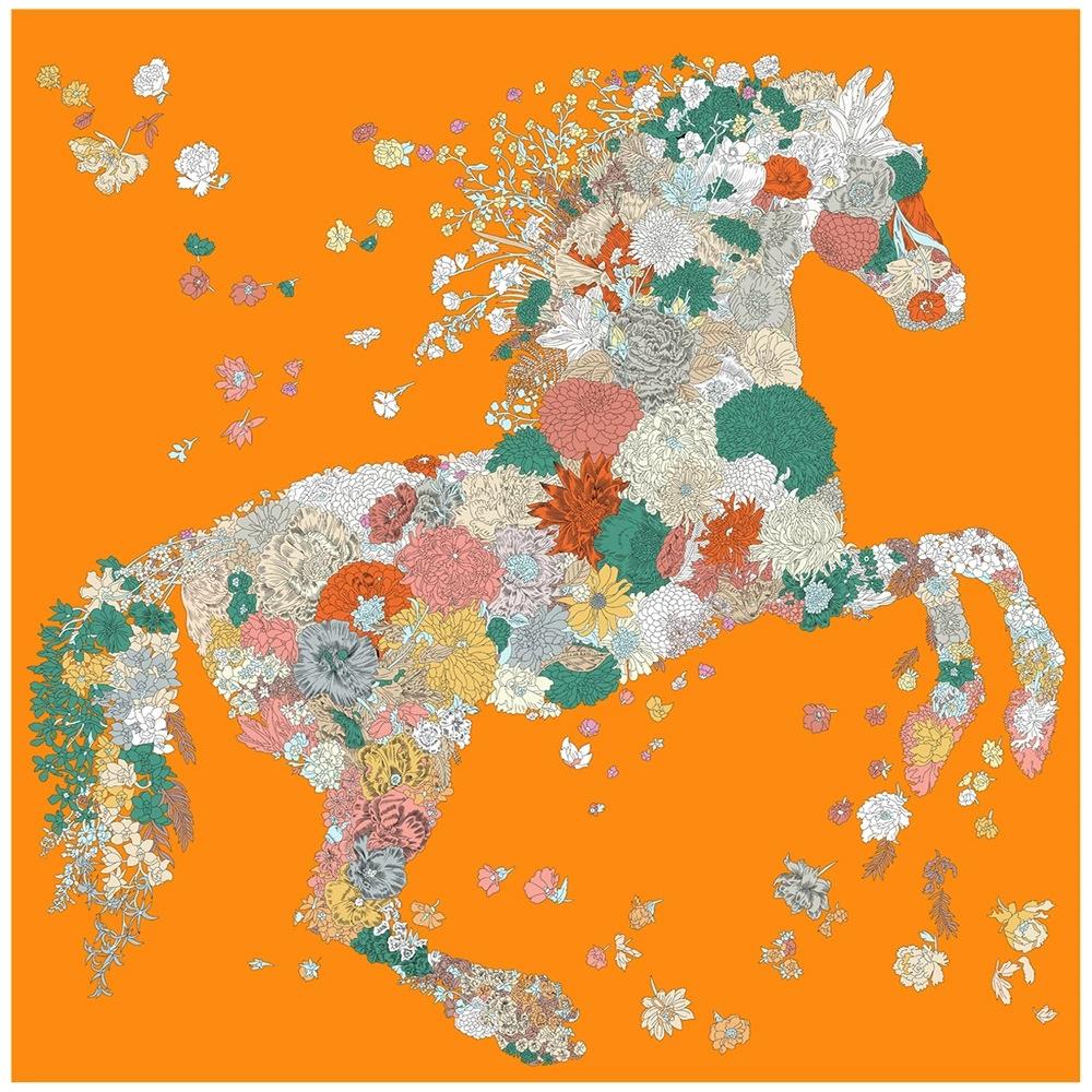 90CM Silk Scarf Women Flower Horse Print Square Scarves Head Echarpes Silk Foulards Femme Wraps Beach Shawls Bandana Lady Hijab