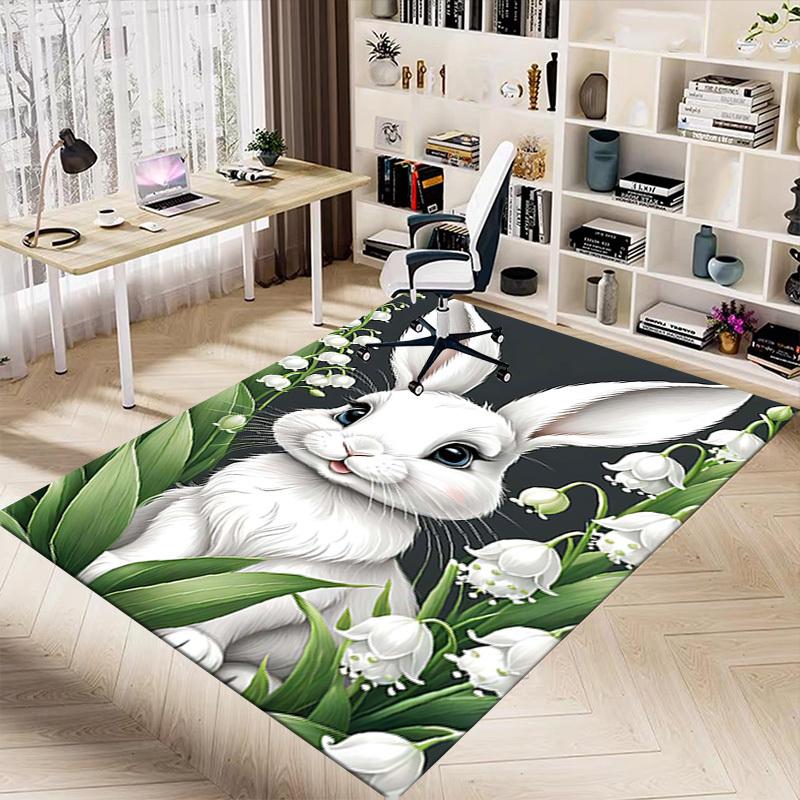 1PC rabbit flowers Non-Slip Floor Carpet Compatible for Office&Living Room&Bedroom&Dining room - Flat - Weave Machine-S0316