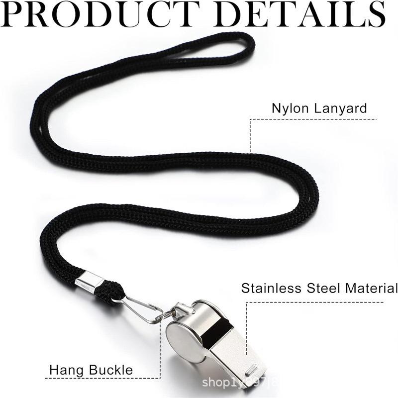 Genuine Stainless Steel High-Pitched Police Whistle with Lanyard for Outdoor Survival and Sports Refereeing