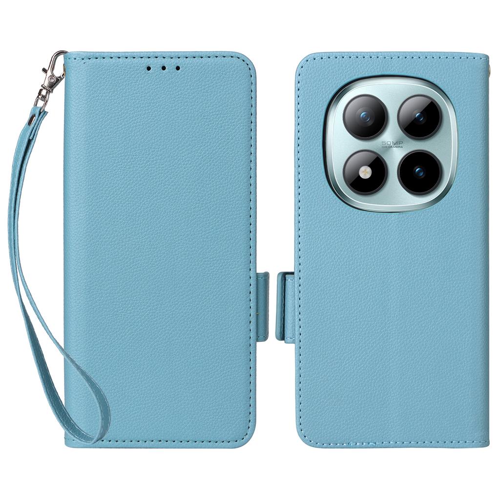 Dla Xiaomi Poco M8 Pro 5G/Redmi Note 15 Pro+ 5G (Światowy) Etui Portfel ze Skóry z Teksturą Litchi z Paskiem na Nadgarstek