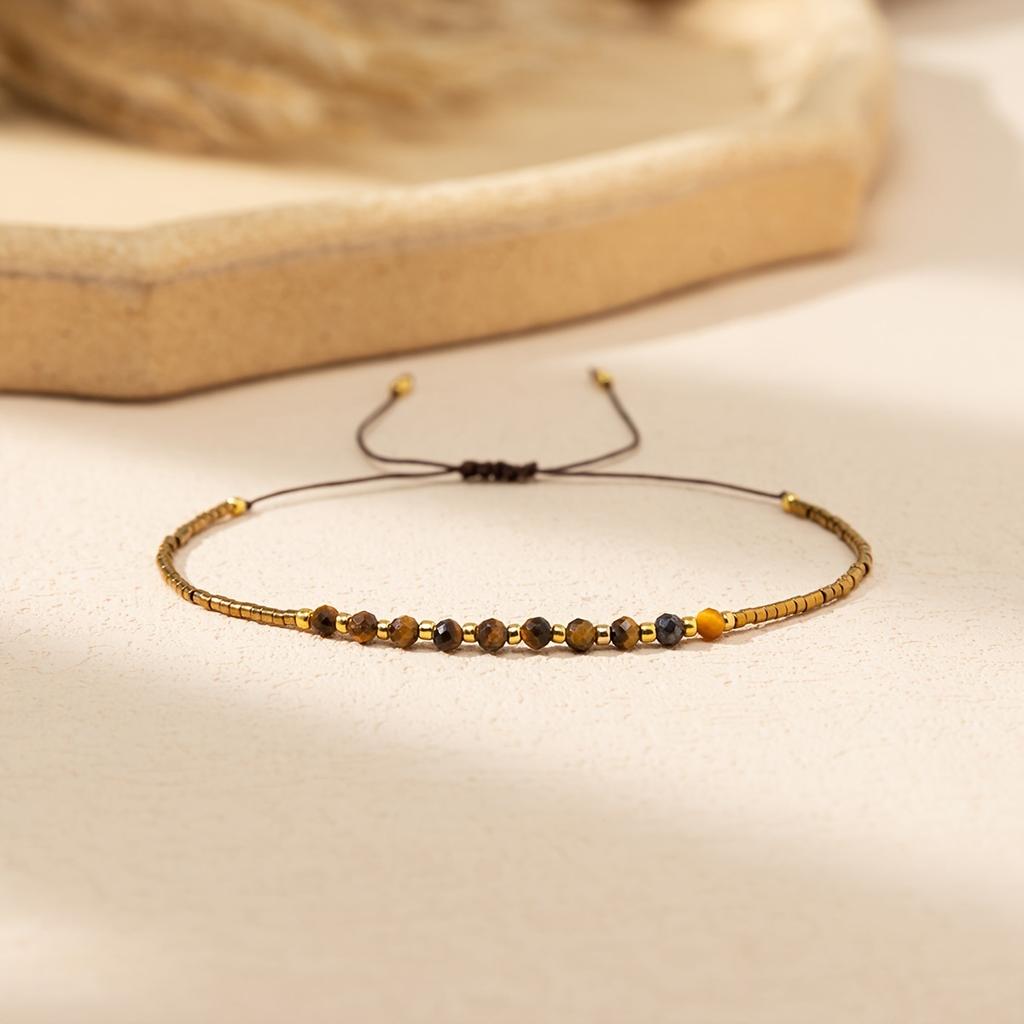 Bohemian colored rice bead bracelet women's ins wind niche faceted stone adjustable hand rope jewelry tide