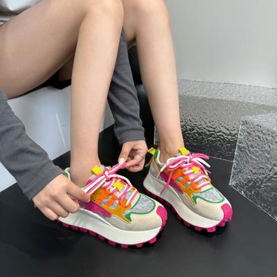 2024 Nuovo Stile Traspiranti a Suola Spessa Scarpe alla Moda Sportive e per il Tempo Libero Studentesse Color Block Scarpe da Ginnastica con Zeppa