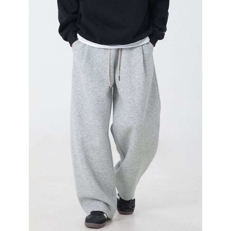 Wassup Trendy Brand Heavyweight Gray Sweatpants for Men 2025 New Spring and Autumn Loose Straight-Leg Elastic Waist Casual Knife-Cut Pants