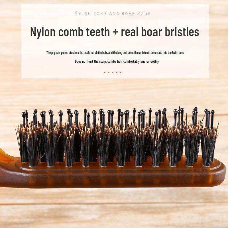 Portable Dual-Use Boar Bristle Brush for Straight & Curly Hair - Compact Massage Comb for Men & Women