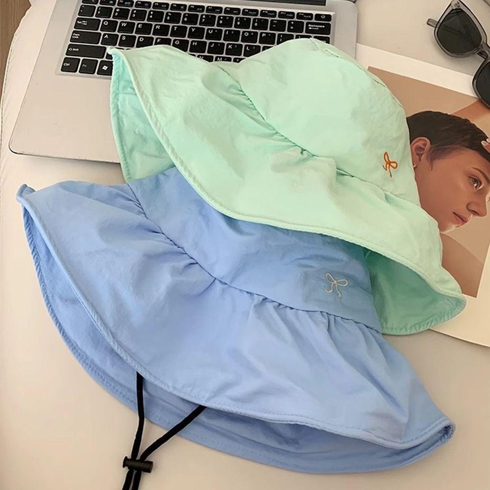 Wide Brim Fisherman Hat Quick Dry Women's Sun Hat New Bow Bucket Hat  Camping