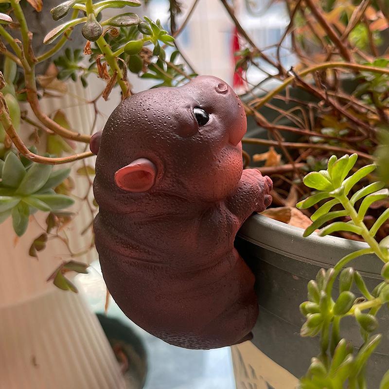 Plant Pot Hanger Resin Climbing Flower Pot Hanger Figurines Cute Animal Hanging Hippo Platypus Otter Statue Plant Pot Hugger