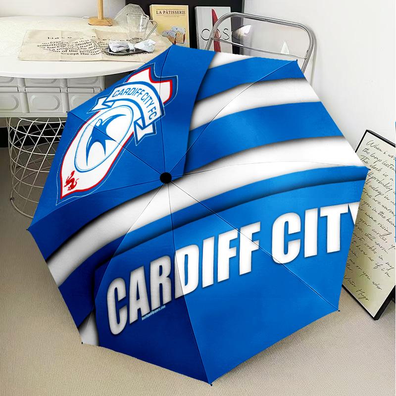 Cardiff Fc Crest Automatic Folding Umbrella - 8-Rib Travel Umbrella with Auto Open/Close & Portable Gifts for Holidays or Birthdays