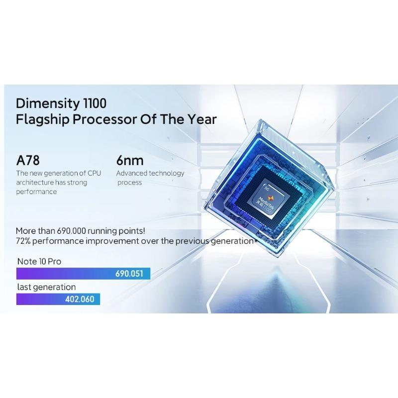 Xiaomi Redmi Note 10 Pro 8GB+128GB Globale ROM Dimensity 1100 Octa-Core 120Hz 6,6" FHD+ Display 64MP 5000mAh NFC 5G Smartphone