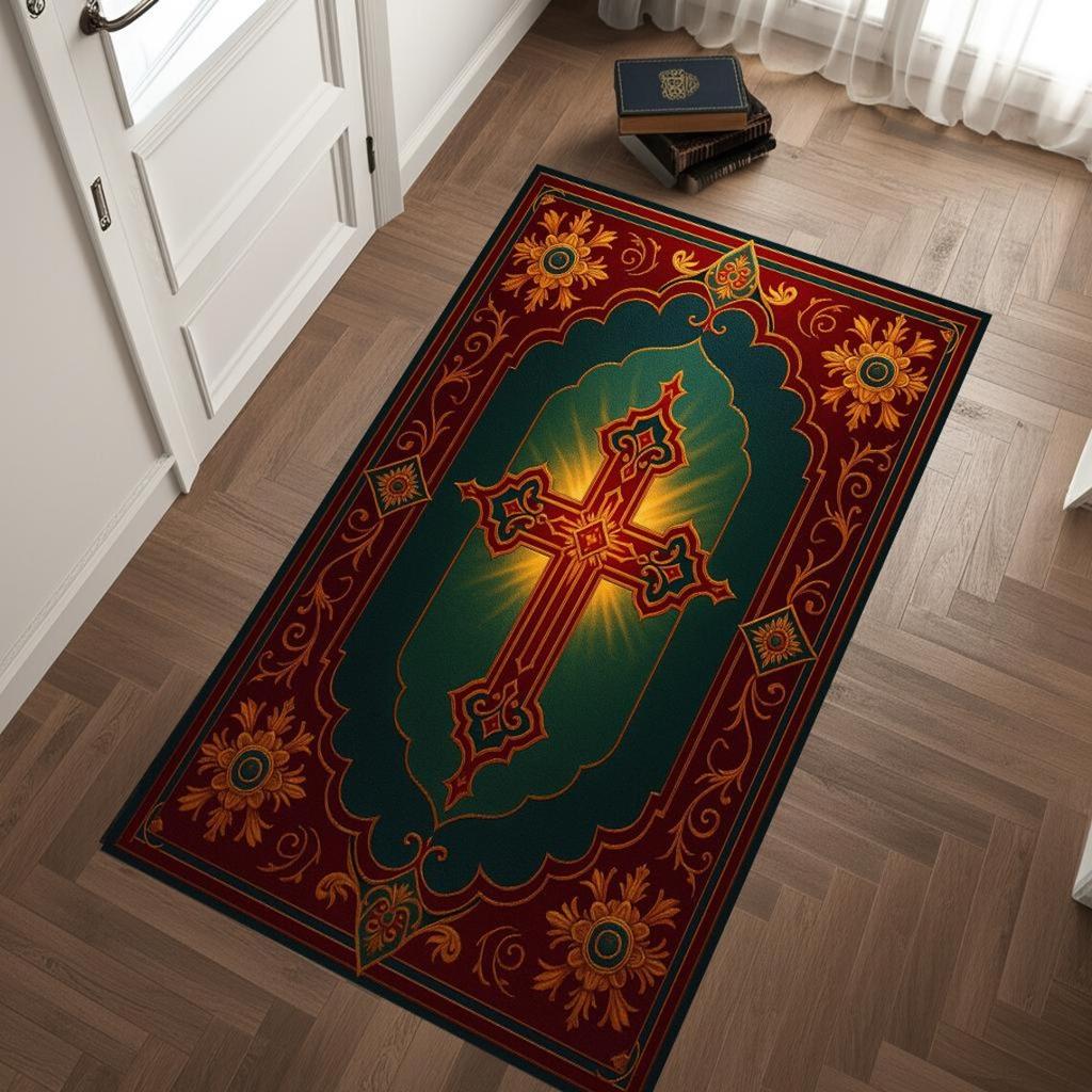 Luksusowy Czerwono-Złoty Krzyż Dywanik Modlitewny Kościół Prawosławny Dywanik Podłogowy na Ołtarz Dywanik do Kultu Religijnego Święta Dekoracja Domu Dywanik