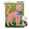 5D Pearl Painting Kit Framed with Pink Cat Bowtie Design Sparkling Bead Art Canvas DIY Relaxing Craft for Wall Decor Gift Home Artwork Decor
