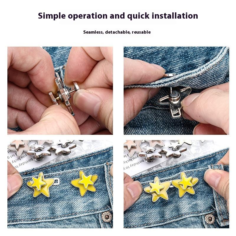1 Pair Women Adjustable Metal Star Belt Seamless Invisible Waistband Buckle Jean Waist Tightening Tool No Sewing Required