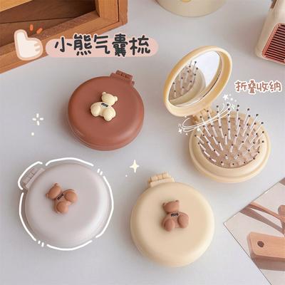 Cute Folding Massage Comb with Makeup Mirror Travel Portable Plastic Airbag Small Comb Girl Hair Brush Bow Tie Air Cushion Comb