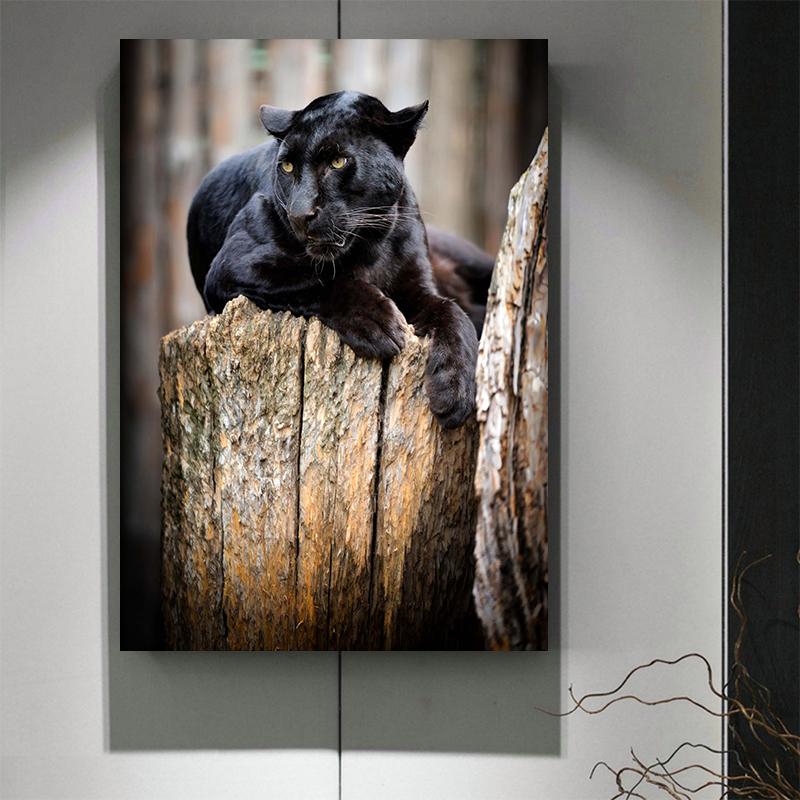 Cool Black Panther Wild Animal Staring Canvas Painting Wall Art Wild Cats Jaguar Pictures Posters for Living Room Decoration