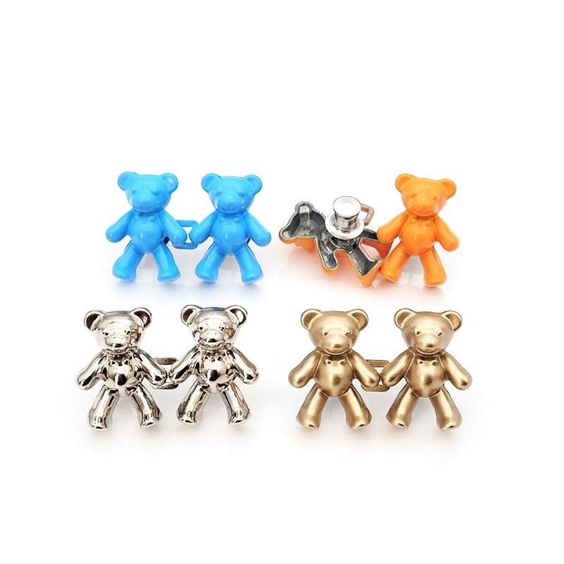 2Pcs Adjustable Jean Button Pins, Bear Shaped Waist Tightener Instant Jean Buttons for Jeans Pants, No Sewing Required