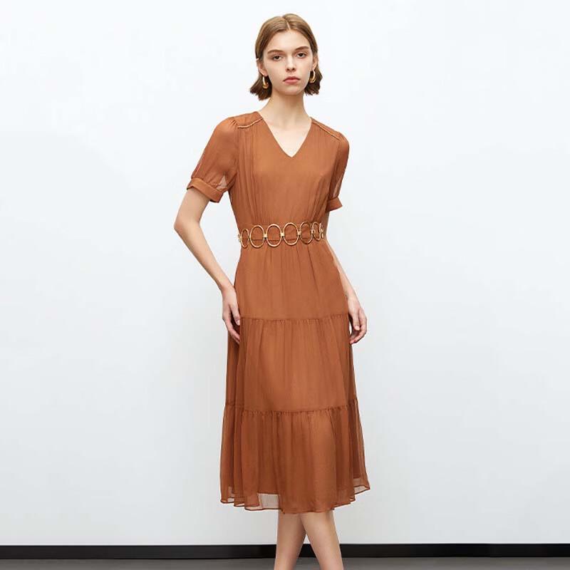 

JESSIE Elegant Cinched Waist Mulberry Silk Dress XL