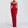 Europäisches und amerikanisches neues einfarbiges sexy Schlauchtop mit Taillenband, Hüft-Langes Kleid, Kleid, Satin, Schnürung, Band-Kleid