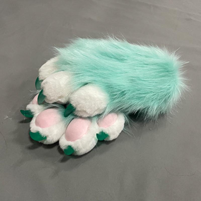 

Beast Equipped With Claws Colour Cat Girl Gloves Cat Paw Cute Plush Fursuit Finished Product Cosplay Animal Gloves світло-зелений колір