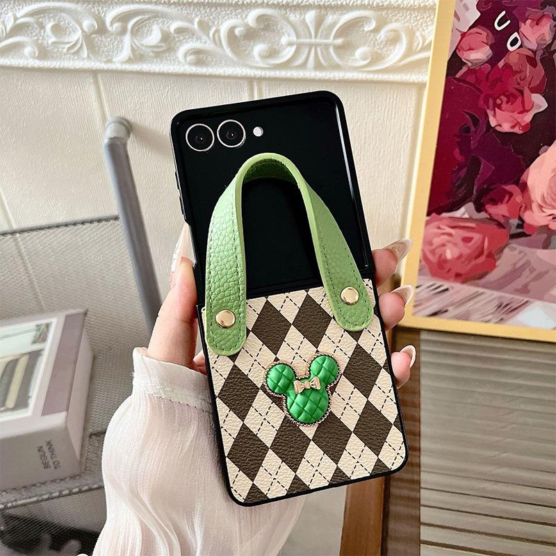 Checkered Wristband Mickey Mouse Phone Case for Samsung Zflip 7 Flip Pocket 2 Folding Leather