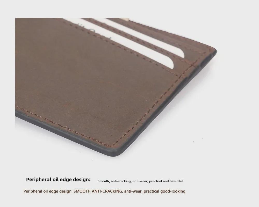Men's Retro Genuine Leather Anti-Theft Wallet - Crazy Horse Cowhide, Thin and Short Design