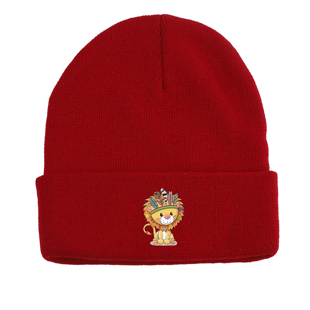 Осенне-зимняя шапка-бини с милым принтом льва — фото 12