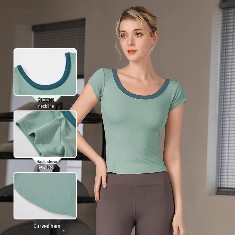Elastic Cross-Border Yoga Wear: Soft, Thin, Short-Sleeve Sports Pilates T-Shirt, Tight-Fitting Running Top