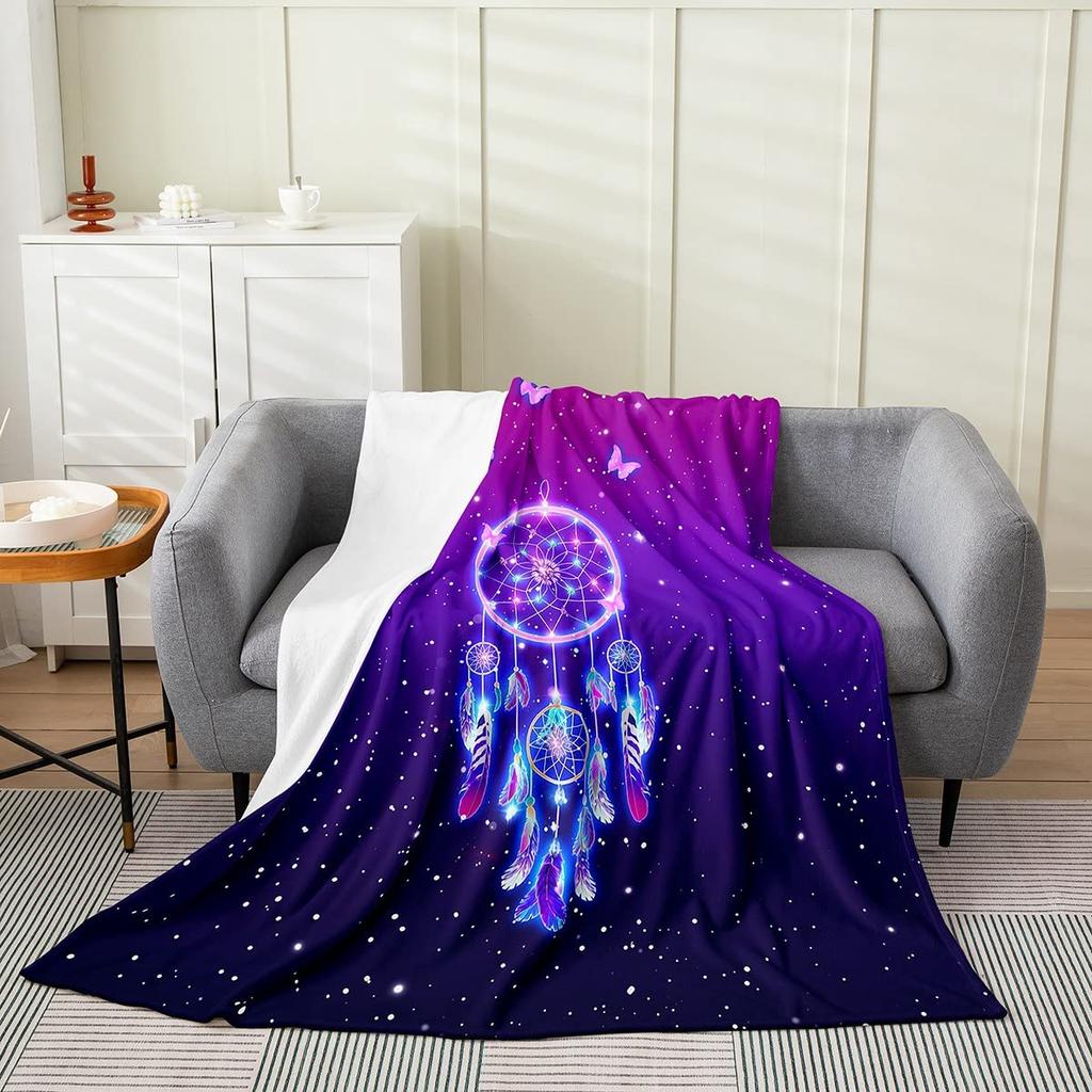 Dreamcatcher Blanket Boho Dream Catcher Plush Throw Blanket Flannel Fleece Blanket for Travel, Airplane, Bed, Couch, Car, Gift