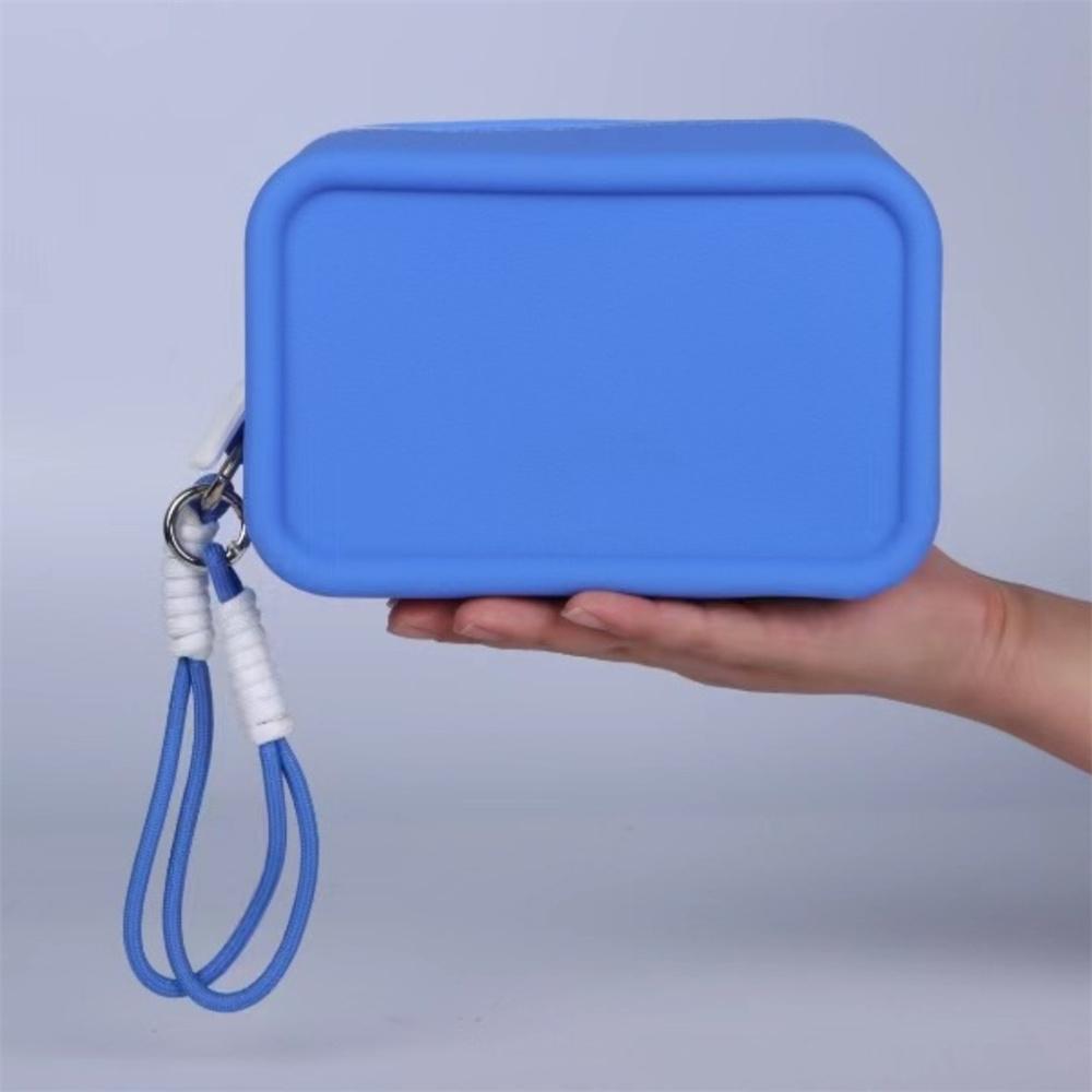 Candy Silicone Makeup Bag With Braided Wrist Rope Portable Lanyard Cosmetic Bags Waterproof Zipper Toiletries Lipstick Bag