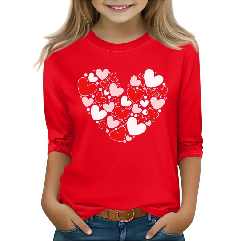 Print Tops For Youth Girls Round Neck 3/4 Sleeves T,Shirts Trendy Tops Outfit Tees