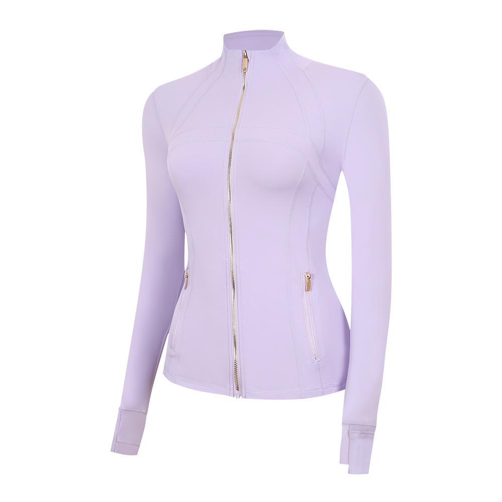 In Stock: LU Women's Slim Fit Yoga Jacket with Gold Zipper - Stand Collar Running Top