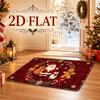 2D Printed Pattern Christmas Holiday Decorative Doormat, Soft Flannel Material, Santa Claus Penguin Gingerbread for Man Red Plaid Christmas Design, Fu