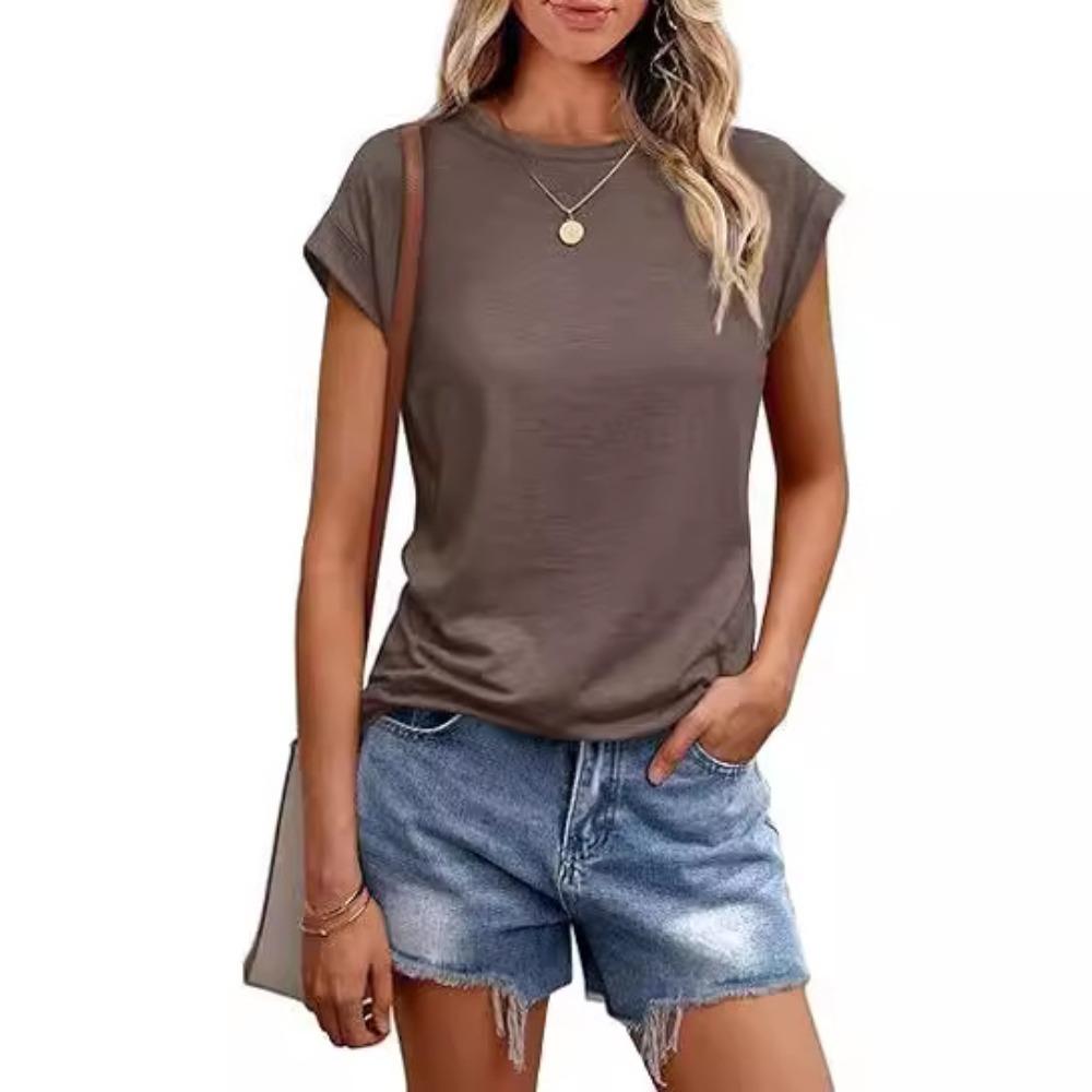 2026 Summer Women's Solid Color Round-neck Short-sleeved T-shirt