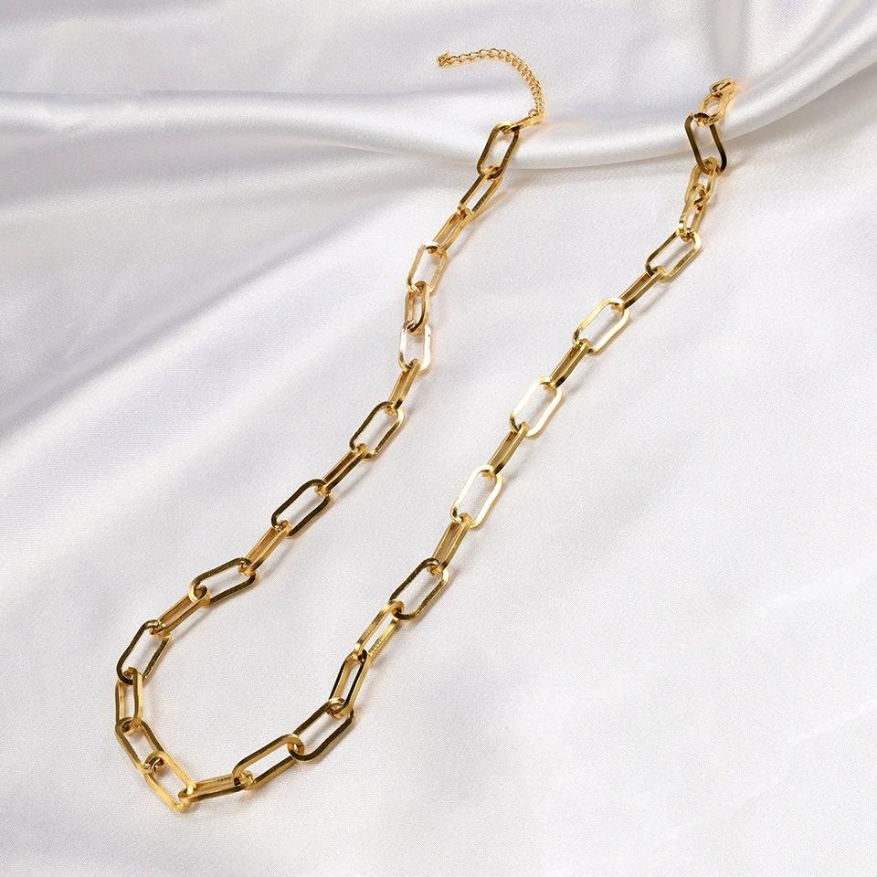 Stainless Steel Paper Clip Chain Oval Buckle Necklace Titanium Steel 18K Gold Electroplated Jewelry SS-054