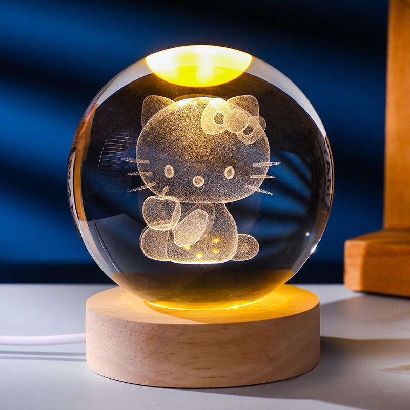 3D Crystal Ball Night Light with Wood Base - Artistic Ornament & Creative Gift for Couples and Classmates