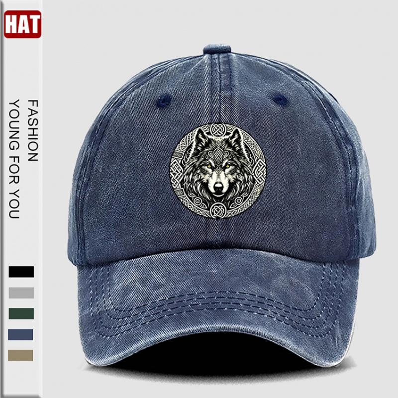 pc Round Badge with a Wolf Head Style Printed Hat Casual Hats for Men Hat for Women Classic Breathable Baseball Caps Outdoo