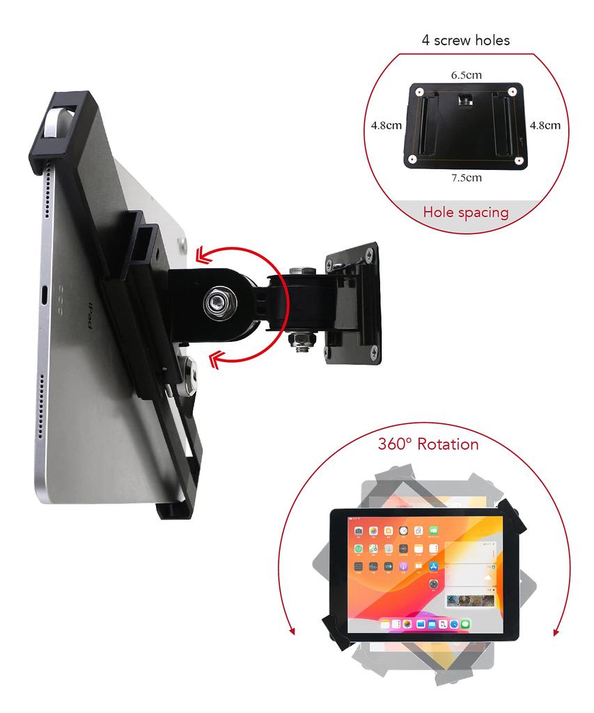 Universal Tablet Wall Mount Holder with Security Lock and Rotating Adjustable Bracket for Inch iPad Galaxy and Silver Anti-Theft Key, Design, Angle,