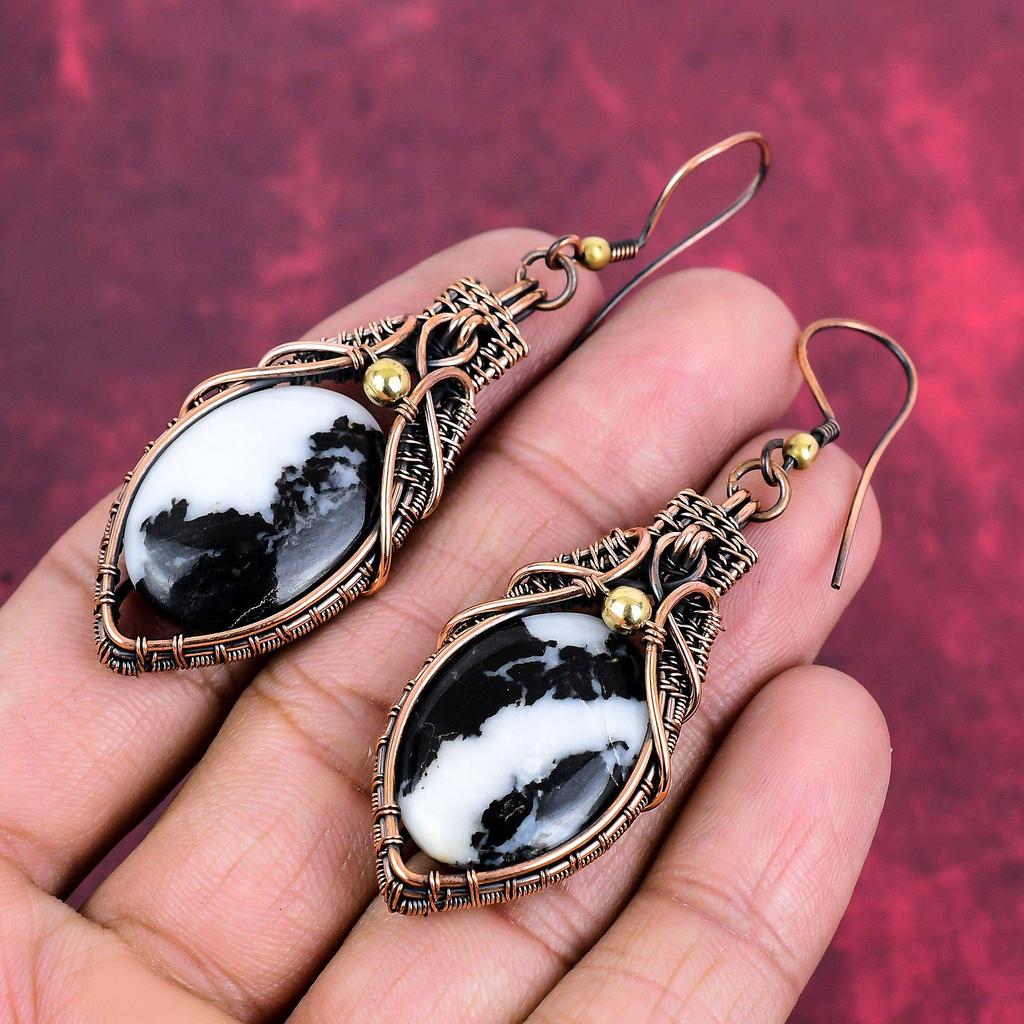 White Buffalo Turquoise Earring Copper Wire Wrapped Earrings Natural Gemstone Earring Handmade Copper Jewelry Gifts For Her Designer Earring