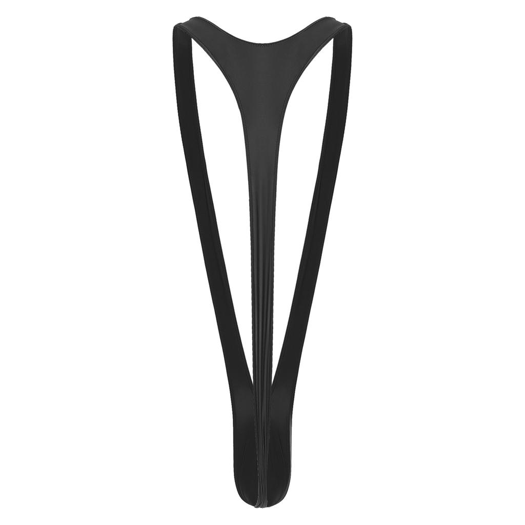 Mens Glossy Mankini Swimsuit V-Shaped Suspender Thong Bulge Pouch Design Stretchy Swimwear for Beach Pool Parties