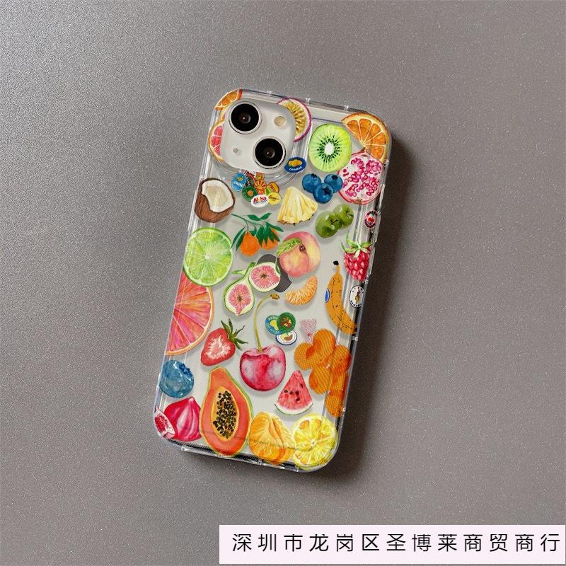 Colorful fruit is suitable for Apple 16 mobile phone case iPhone15 set 14promax transparent 13 airbag 12 European and American explosion