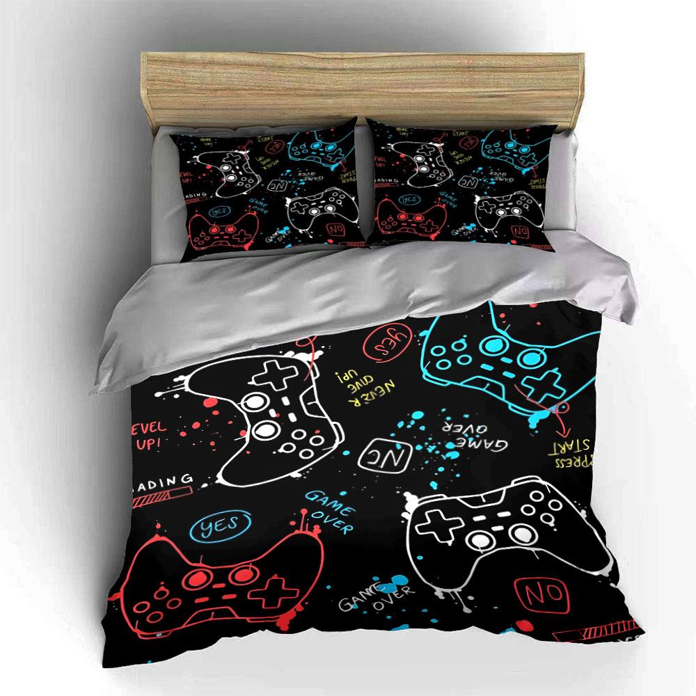 Gaming Controller Pattern Design Bedding Duvet Cover Set (1*Duvet Cover 2*Pillowcases, Without Duvet Insert)
