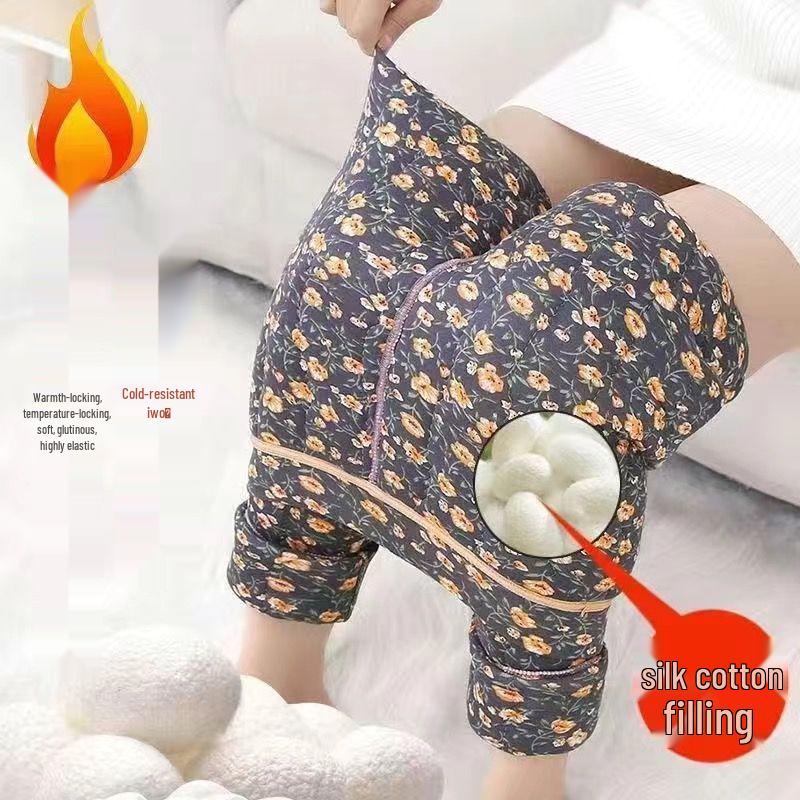 

Off-Season Floral Cotton High-Waist Slim Fit Pants for Women - Double-Sided and Thick for Warmth 5XL (140-170 lbs)