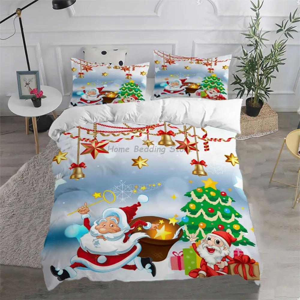 Happy New Year Duvet Cover Set Soft and Breathable Home Decoration Cartoon Santa Claus Reindeer Merry Christmas Bedding Set