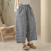 DIMANAF 2026 Summer New Plus Size Women Long Pants Vintage Printing Loose Casual Elastic Waist Lady Bottoms Black Plaid