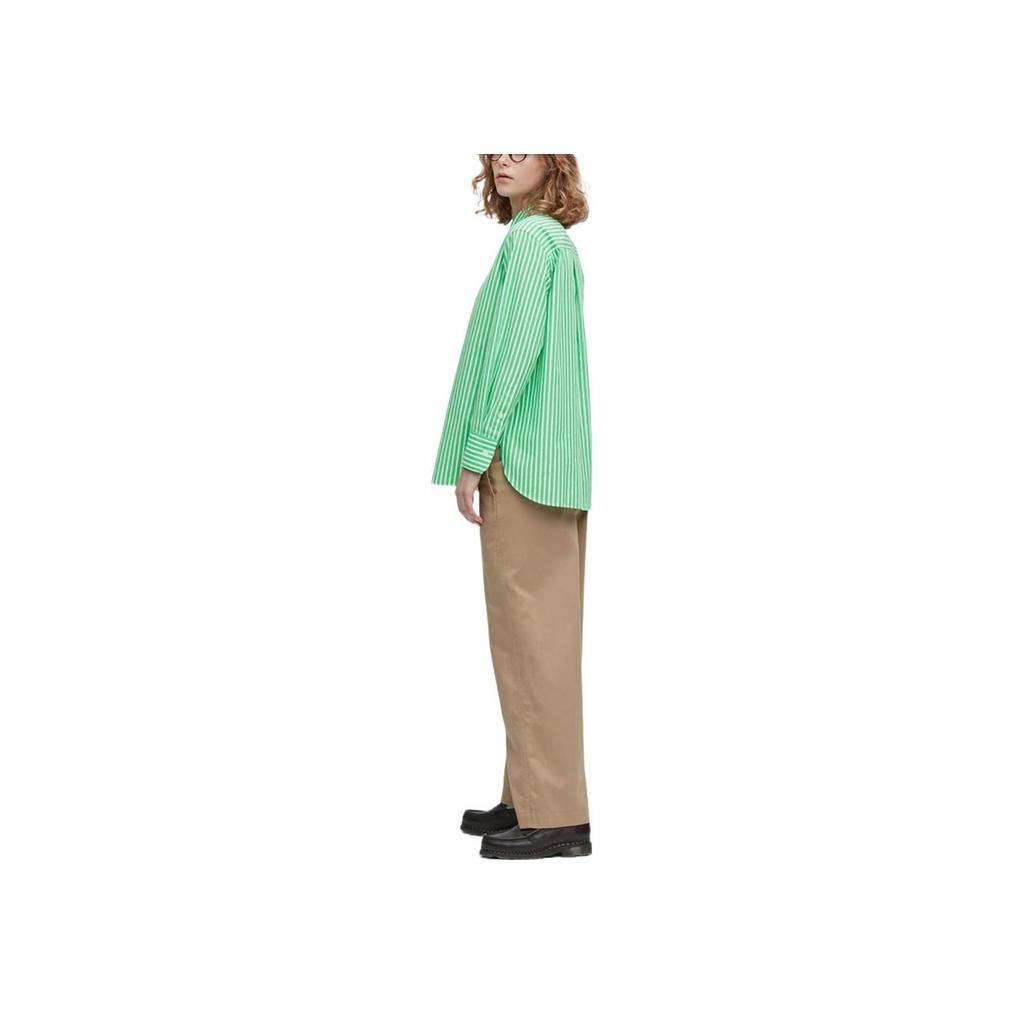 UNIQLO Striped Single-Breasted Long Sleeve Shirt Women shirts Green 458261-54
