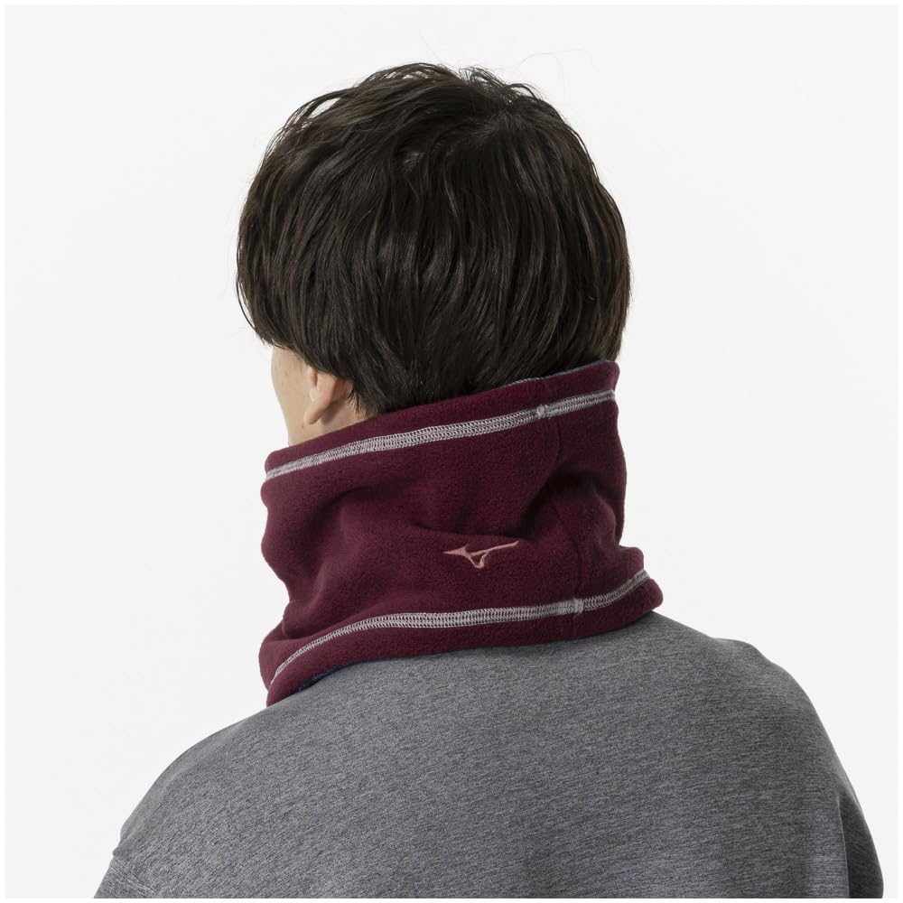Mizuno Training Wear Reversible Neck Cold Weather Gray Stone x Rumba Free Size Warmer, Fleece, 32JYB700, Red,