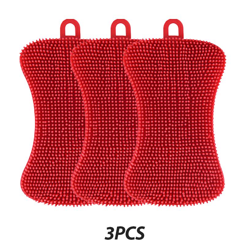 3 Pezzi Spazzola per Lavare i Piatti in Silicone Spugna per Pentole e Padelle Spazzola per Pulizia Cucina Tamponcino Abrasivo in Silicone Spazzola per Lavare Pentole, Padelle, Frutta e Verdura