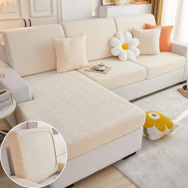 Plush Sofa Seat Cover for Living Room Velvet Cushion Elastic Corner Couch 1/2/3/4 Seater Solid Slipcovers Set
