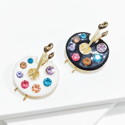 Painting Palette Brooches Women Men Crystal Enamel Black White Drawing Lovers Brooches Gifts