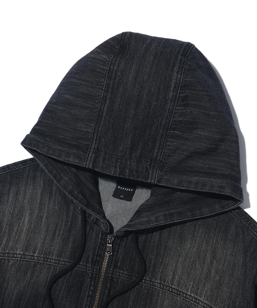 Annoyed Cut Brushed Denim Zip-Up Hoodie Lq1Ju032_Black