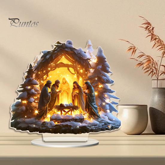 Winter Snow House Acrylic Decoration 2D Flat Nativity Scene Table Sign Christmas Home Office Living Room Bedroom Bookshelf Desktop Ornament